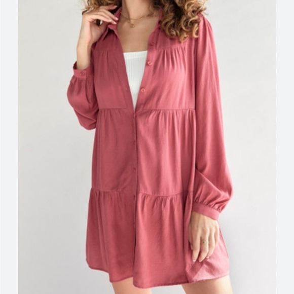 Dresses & Skirts - Mi Ami Tiered Mini Dress Long Sleeve Button Down Casual XS
